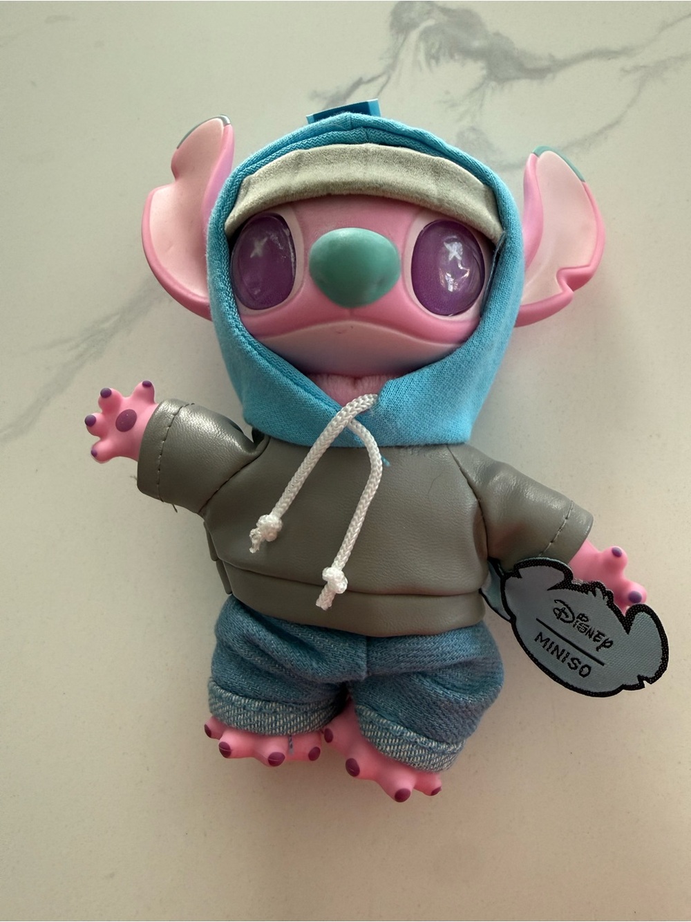 MINISO Disney Pink Stitch Toy in Blue Hoodie